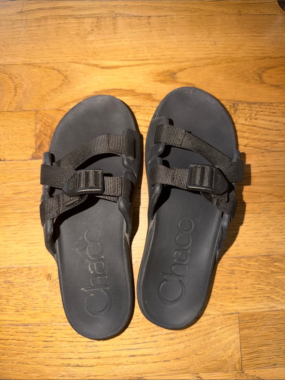 Chaco Black Adjustable Webbing Slide Sandals
